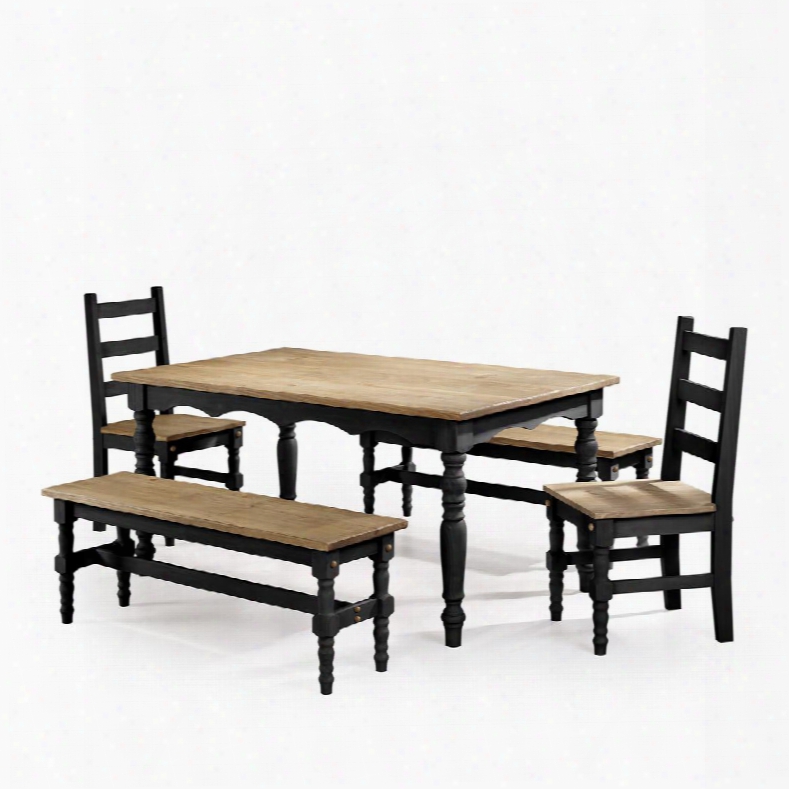 Jay 2.0 Collection Csj207 60" Jay 5-piece Solid Wood Dining Set With 2 Benches 2 Chairs Aand 1 Table In Black