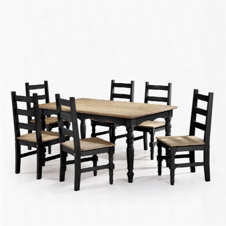 Jay 3.0 Collection Csj307 60" 7-piece Solid Wood Dining Set With 6 Chairs And 1  Table In Black