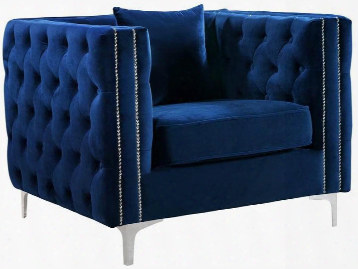 Jesse Collection 668navy-c 41" Chair With Velvet Deep Tufting Chrome Nail Heads And Chrome Legs In