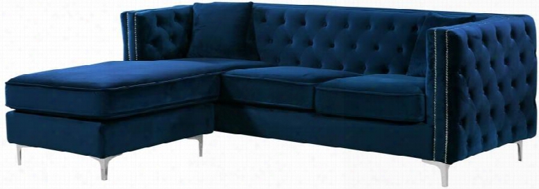 Jesse Collection 668navy-sectional 90" 2pc. Sectional With Velvet Deep Tufting Reversible Chaise Chrome Nail Heads And Chrome Legs In