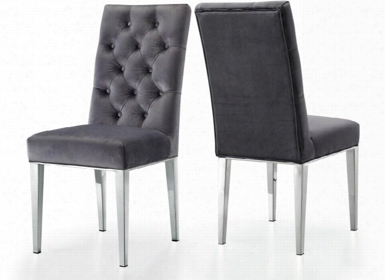 Juno Collection 732grey-c  42" Dining Chair With Velvet Chrome Stainless Steel And Deep Tufting In