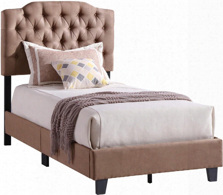 Katia Collection G1609-tb-up Twin Size Bed With Tufted Adjustable Headboard 5" Support Slats And Legs And Micro Suede In Cocoa