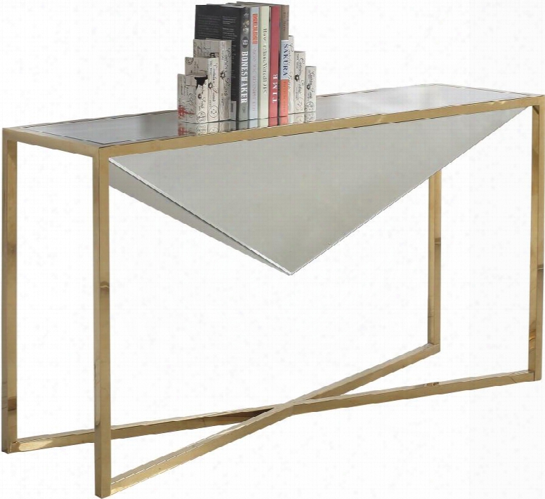 Krystal Collection 219-s 52" Console Table With Stainless Steel Frame Mirrored Top And Center Diamond Design In