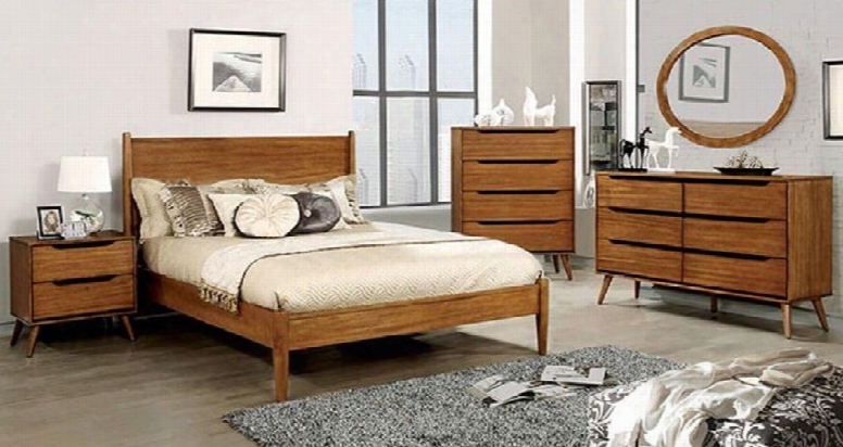 Lennart Collection Cm7386afbedset 5 Pc Bedroom Set With Full Size Panel Bed + Dresser + Mirror + Chest + Nightstand In Oak