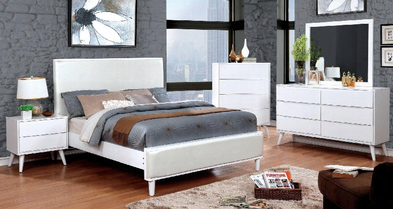 Lennart Ii Collection Cm7387whqbedset 5 Pc Bedroom Set With Queen Size Panel Bed + Dresser + Mirror + Chest + Nightstand In White