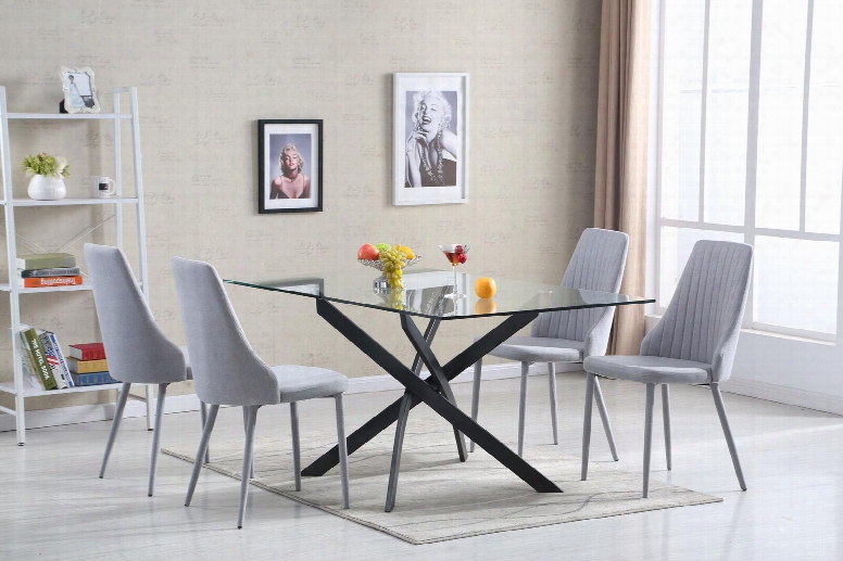 Lh-205/lh-401-lg 5-piece Dining Room Set With Glass Table And 4 Light Grey Fabric