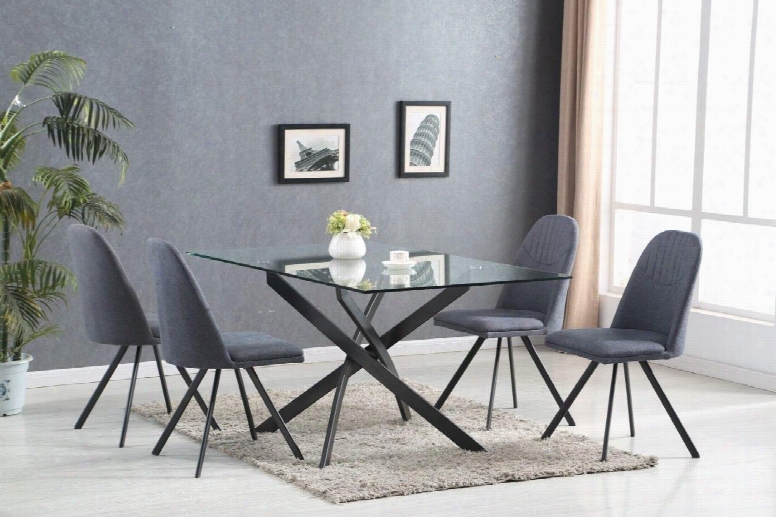 Lh-205/lh-402-dg 5-piece Dining Room Set With Glass Table And 4 Dark Grey Fabric