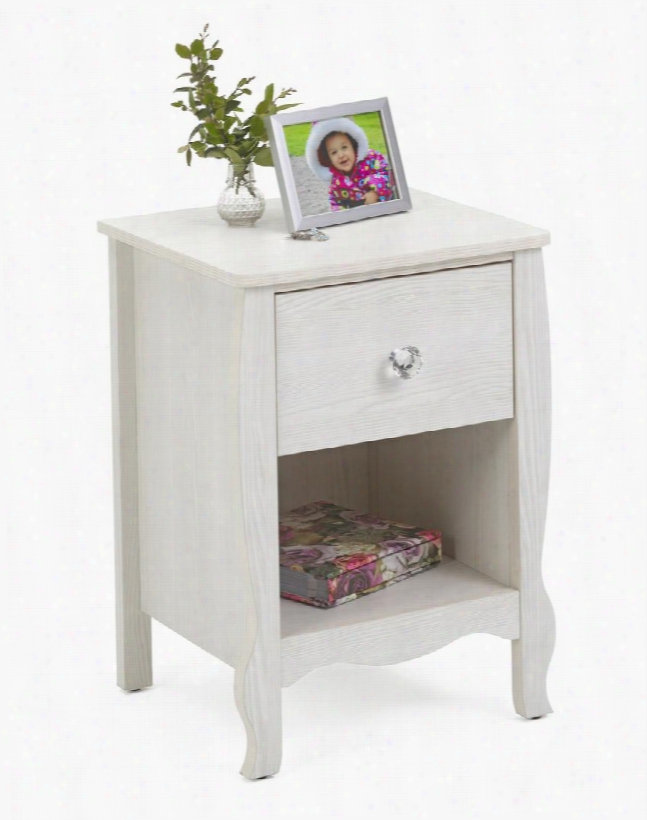 Lindsay Collection 28401 15.6" 1-drawer Nightstand With Decorative Crystal Pull Knob And Scuplted Front Uprights In Stone White
