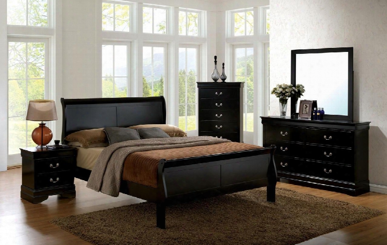 Louis Philippe Iii Collection Cm7866bkckbedset 5 Pc Bedroom Set With California King Size Sleigh Bed + Dresser + Mirror + Chest + Nightstand In Black