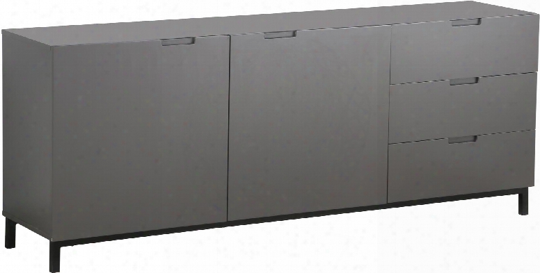 Ls-502-g 70" Sideboard With 3 Drawers 2 Doors Black Coated Metal Legs And Matte Lacquer Finish In Dark