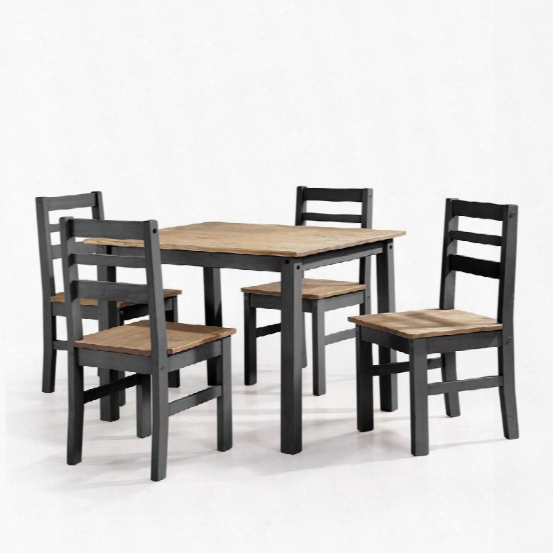 Maiden Collection Cs18207 39" 5-piece Solid Wood Dining Set With 1 Table And 4 Chairs In Black