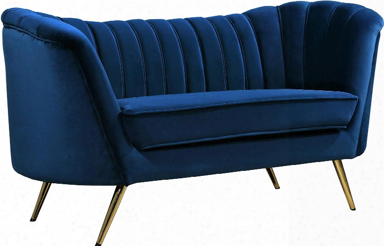 Margo Collection 622navy-l 65" Loveseat With Gold Stainless Legs Rounded Arms And Velvet Upholstery In