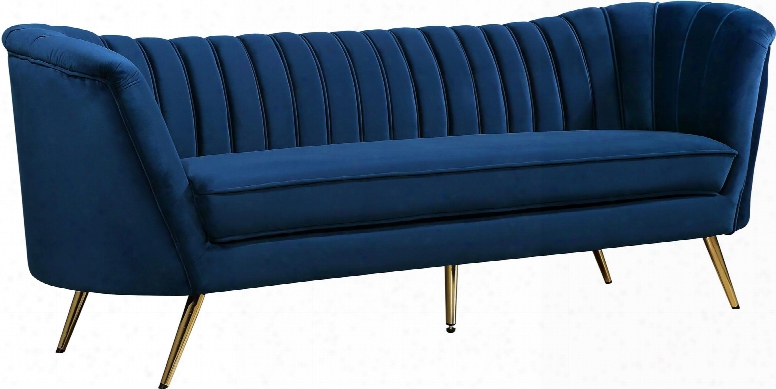 Margo Collection 622navy-s 87" Sofa With Gold Stainless Legs Rounded Arms And Velvet Upholstery In