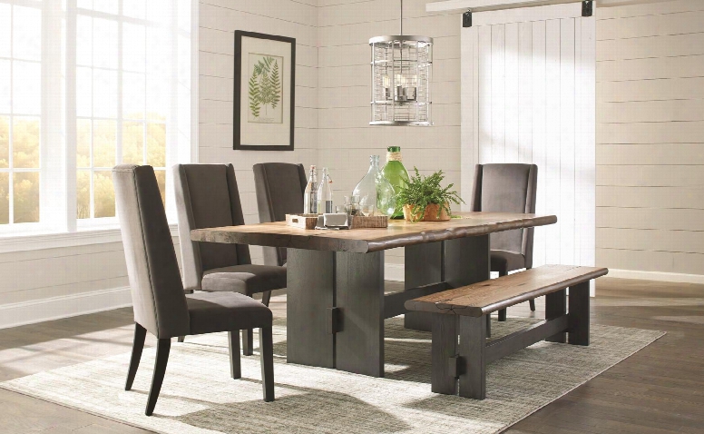 Marquette Collection 107801bc 6 Pc Dining Room Set With Dining Table + Bench + 4 Ash Color Side Chairs In Natural Honey And Charcoal