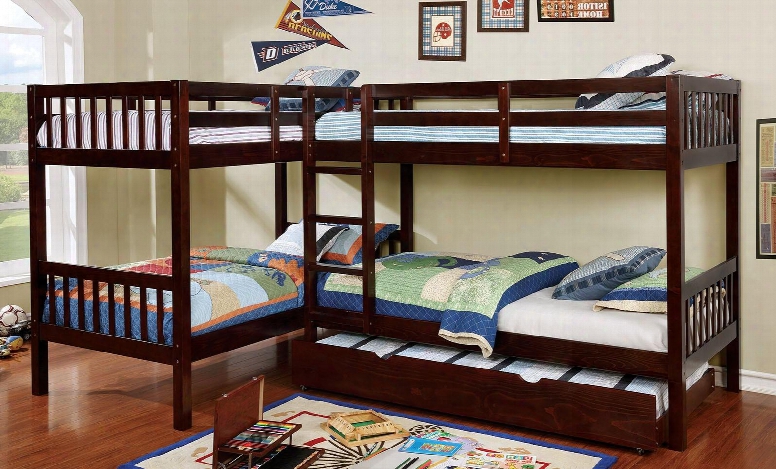 Marquette Collection Cmbk904bedset 2 Pc Bedroom Set With Quadruple Twin Size Bunk Bed + Trundle In Dark Walnut