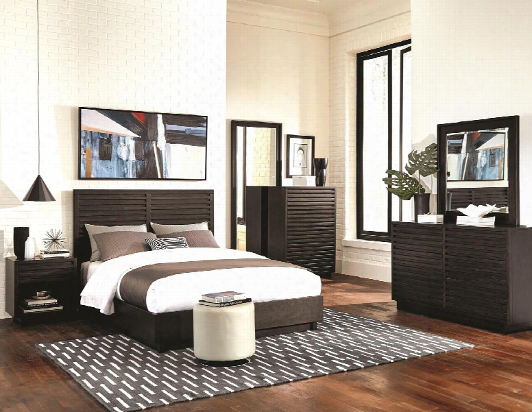 Matheson Collection 204551kwset 6 Pc Beeroom Set With California King Size Panel Bed + Dresser + Floor Mirror + Dresser Mirror + Chest + Nightstand In Graphite