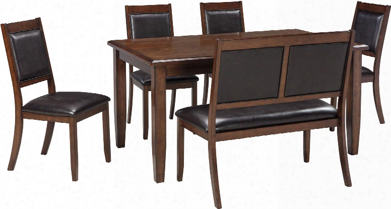 Meredy D395-325 6 - Piece Dining Room Counter Table Set With Upholstered In Durable Brown Faux Leather And Warm Brown