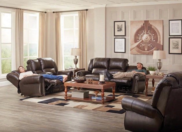 Messina Collection 64221-1283-09/3083-09set 3 Pc Living Room Set With Power Lay Flat Reclining Sofa + Loveseat + Recliner In Chocolate