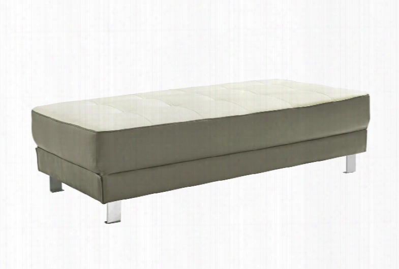 Milan Collection G478-o 57" Ottoman Wiith Tufted Design Chrome Metal Legs And Faux Leather Upholstery In White And Grey