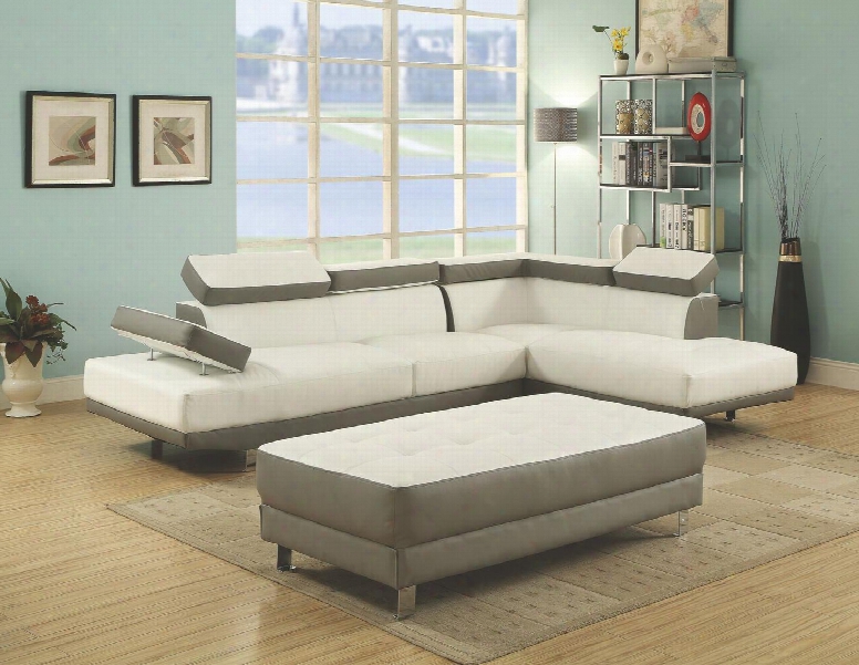 Milan Collection G478scset 2 Pc Sectional Sofa Set With Sectional Sofa + Ottoman In White And Grey