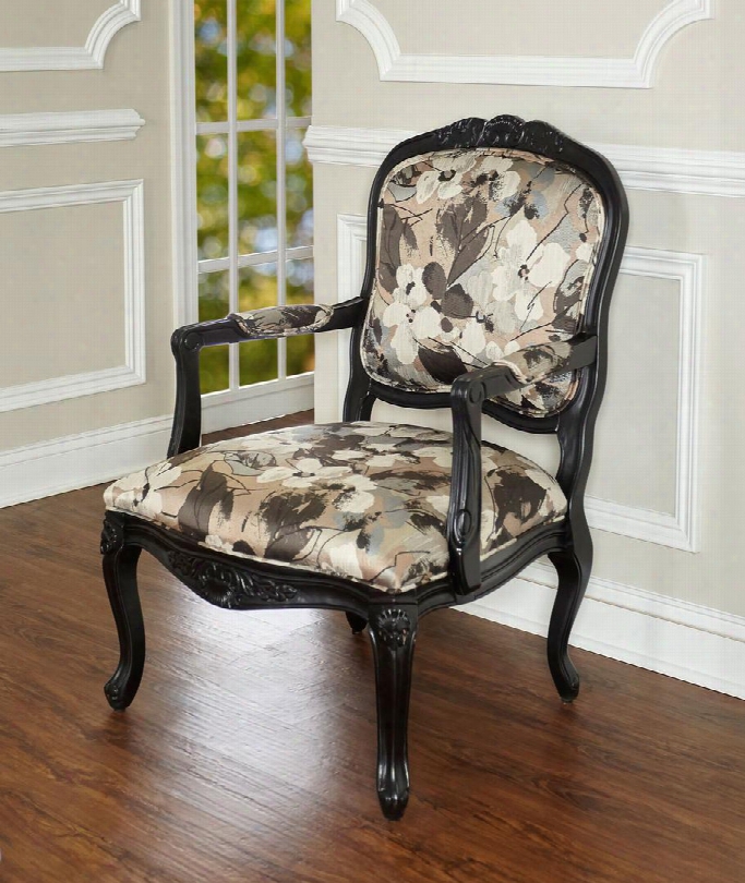 Miranda Collection D1071s17 18" Accent Chair With Floral Fabric Upholstery Recessed Arm Decorative Molding Details And Birch Wood Construction In