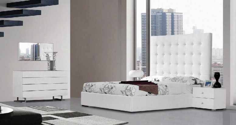 Modrest Lyrica Collection Vgjy4011-wht-ck California King Size Bed With Tall Tufted Headboard And Leatherette Upholstery In