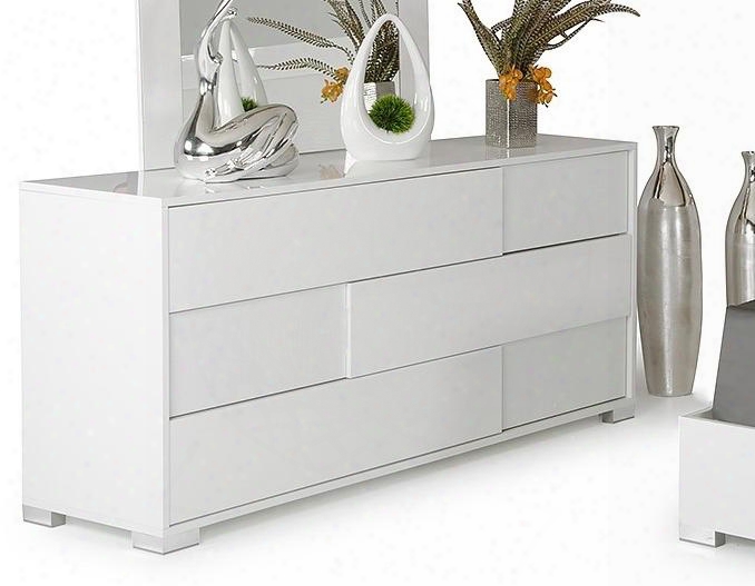 Modrest Monza Italian Collection Vgacmonza-dsr 66" Dresser With 3 Large Drawers Silver Reflective Accents And Glossy Crocodile Textured Finish In