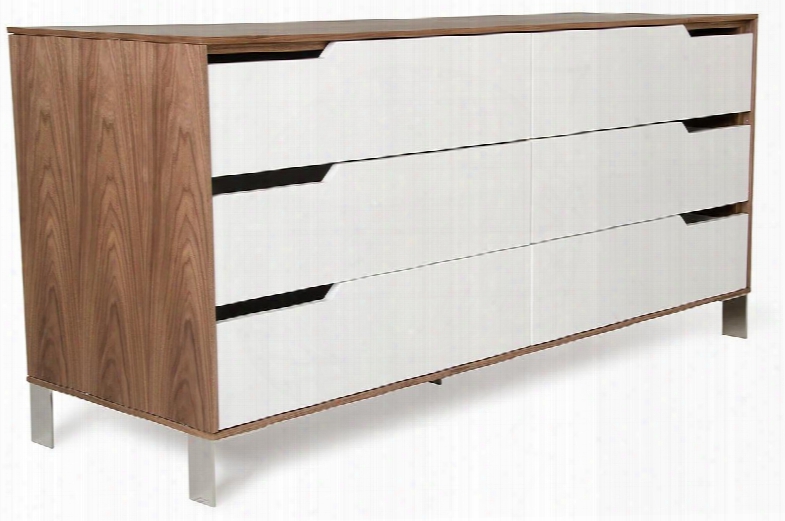 Modrest River Collection Vgbbmc1308 57" Dresser Wit 6 Drawers Cut-out Handles And Tsainless Steel Legs In White And