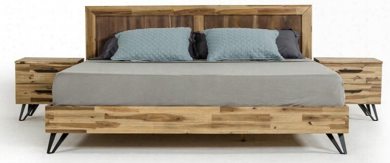 Modrest Sala Collection Vgwhsalabed-ek King Size Platform Bed With Metal Legs Slats Included In Light Wood