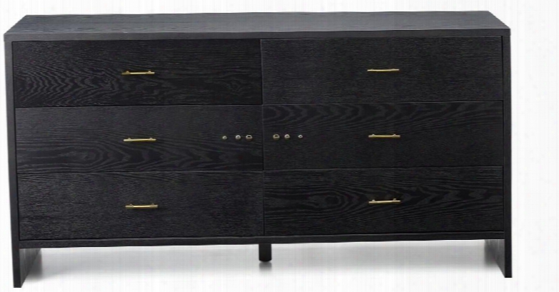 Modrest Wales Collection Vgvcj8910-d 59" Dresser With 6 Drawers And Decorative Brass Handles And Accents In Grey