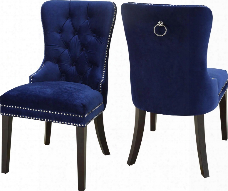 Nikki Collection 740navy-c 20" Dining Chair With Tufted Velvet Upholstery Chrome Nailhead Trim And Espresso Wood Legs In