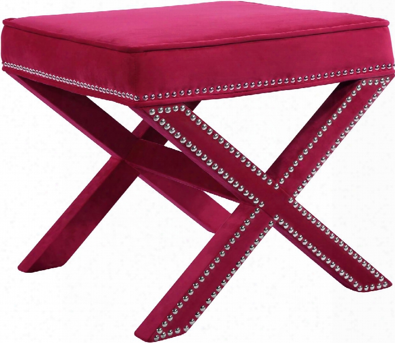 Nixon Collection 126pink 21" Ottoman With Velvet Chrome Nail Heads And Contemporary Design In