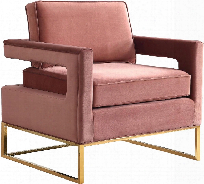 Noah Collection 511pink 19" Accent Chair With Velvet Upholstery Track Arms And Gold Stainless Steel Base In