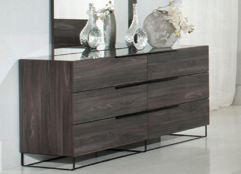 Nova Domus Enzo Italian Collection Vgacenzo-drs 61" Drsser With 6 Soft-closing Drawers Glass Top Metal Base And Matte Oak Veneer Finish In