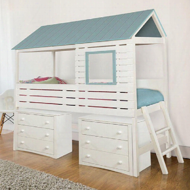 Omestad Collection Cm7135bedset2 3 Pc Bedroom Set With Twin Size Loft Bed + 2 Chests In White And Light Blue