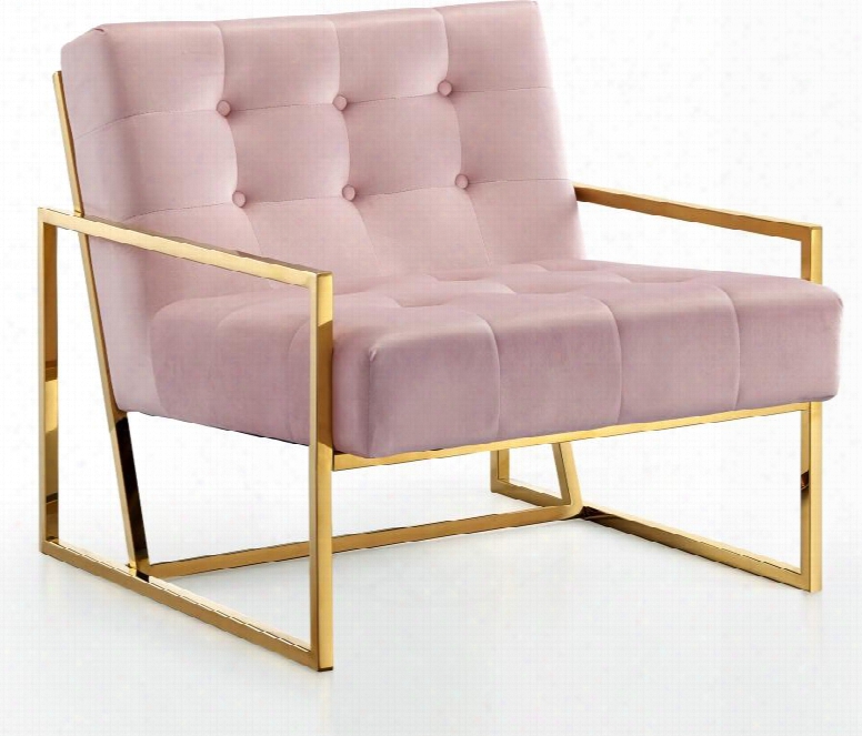 Pierre Collection 523pink 32" Accent Chair With Velvet Tufted Upholstery And Gold Stainless Steel Base In