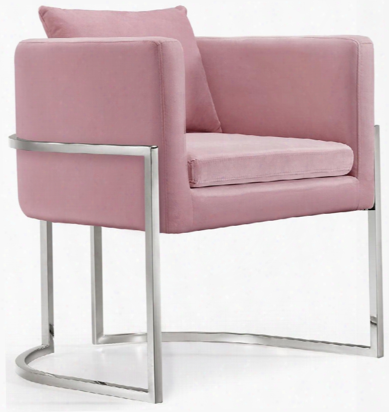 Pippa Collection 524pink 19" Accent Chair With Velvet Upholstery And Chrome Stainless Steel Base In