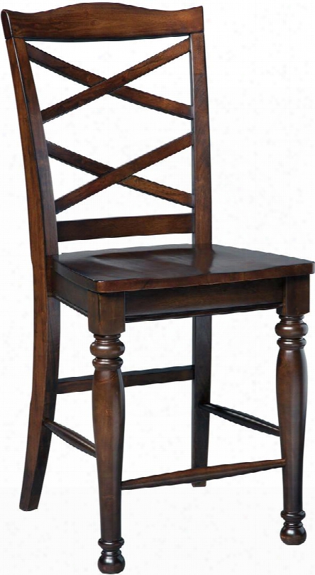 Porter D697-124 Barstool With X-motif Back Turned Legs Solid Hardwood Construction And Burnished Brown