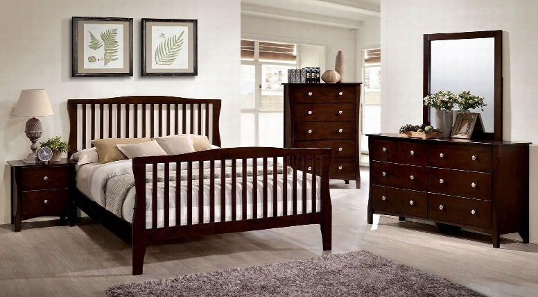 Riggins Collection Cm7070fbedset 5 Pc Bedroom Set With Full Size Panel Bed + Dresser + Mirror + Chest + Nightstand In Brown Cherry