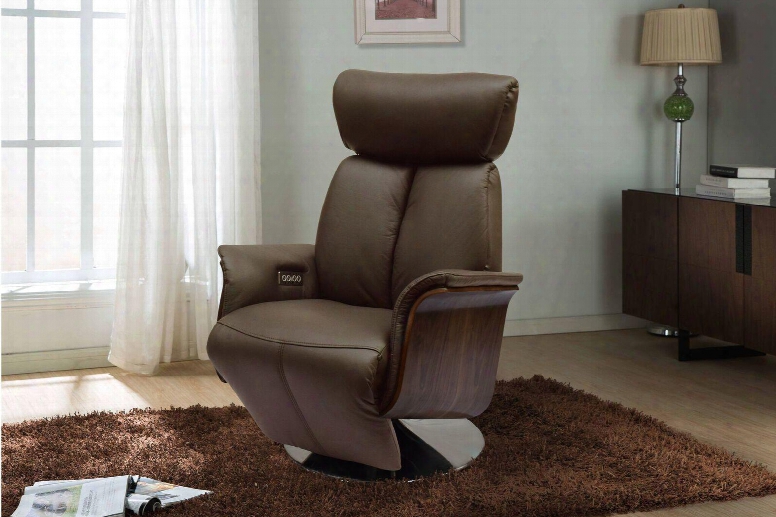 Rl1451brn Ella Recliner Armchair Brown Leather Power Relax Function With Headrest Function. Brushed Metal Swivel