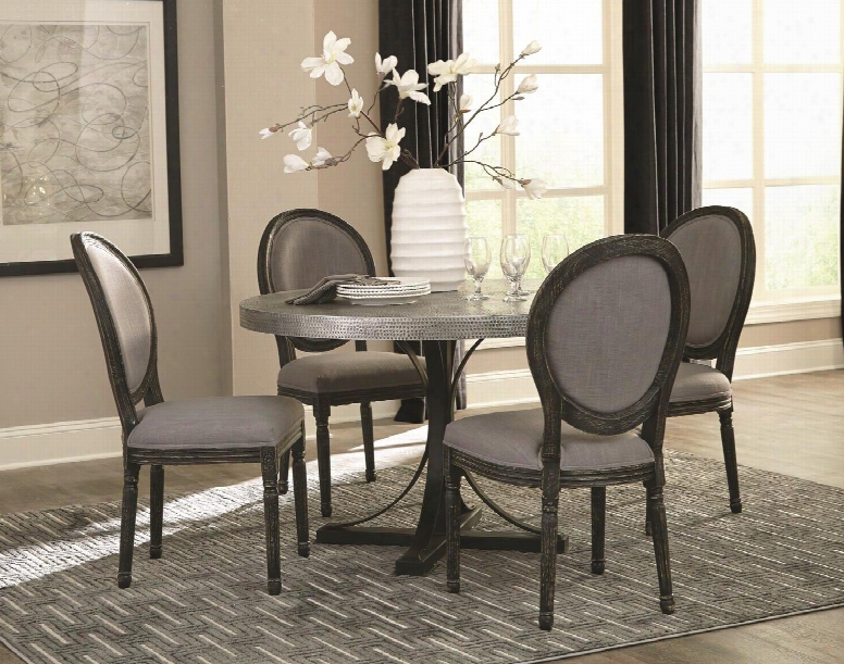 Rochelle Collection 1075505set 5 Pc Dining Room Set With Dining Table + 4 Side Chairs In Zinc And Black Wire Brush