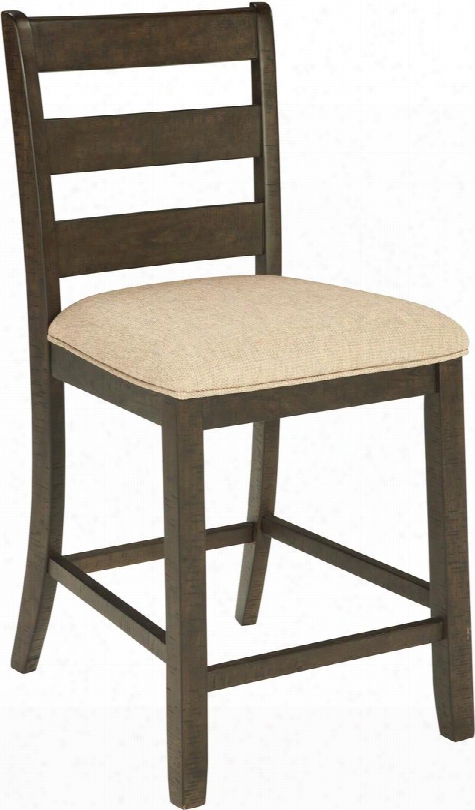 Rokane Collection D397-124 25" Barstool With Textured Fabric Upholstery Cushioned Seating And Ladder Back In A Light