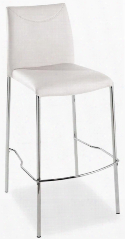 Romi Collection Tc-2014-wh-cbar 37" Bar Stool By Talenti Casa With Foot Rest Chrome Legs Made In Italy And Leather Upholstery In White