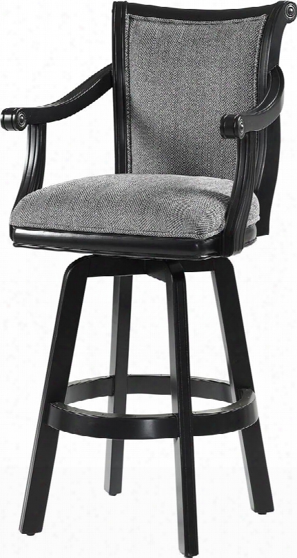 Ronan Collection D1064b17bl 31" Bar Stool With Swivel Armrest Footrest Decorative Molding Details And Woven Fabric Seat In