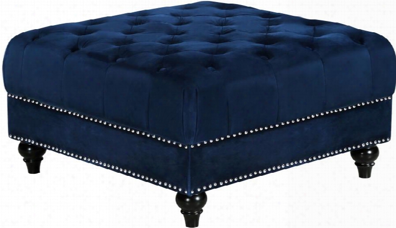 Sabrina Collection 667navy-ott 35" Ottoman With Velvet Deep Tufted Top Chrome Nail Heads And Wooden Legs In