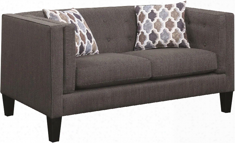 Sawyer Collection 506192 61" Loveseat With Reversible Seat Cushions Pocket Coil Seating Cappuccino Tapered Legs And Nubby Houndstooth Fabric Upholstery In