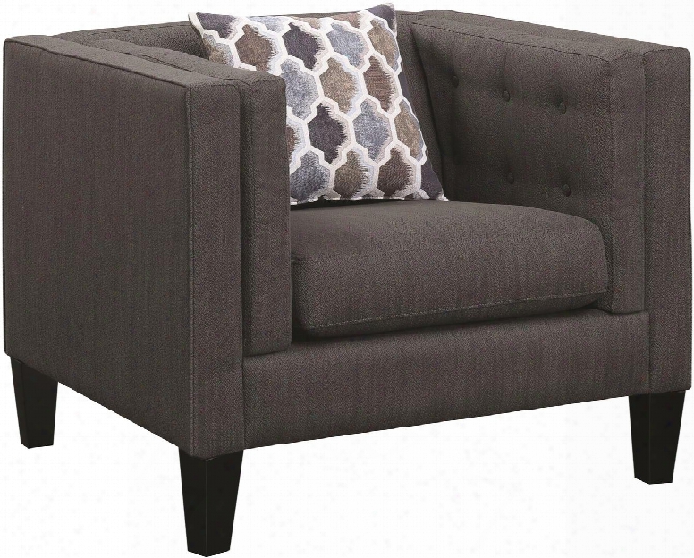 Sawyer Collection 506193 37" Chair With Reversible Seat Cushion Pocket Coil Seating Cappuccino Tapered Legs And Nubby Houndstooth Upholstery In Dusty Blue