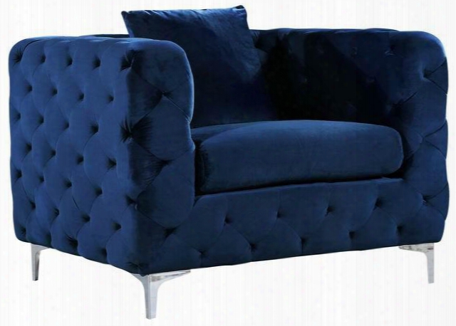 Scarlett Collection 663navy-c 43" Chair With Velvet Deep Tufting And Chrome Legs In Cream In