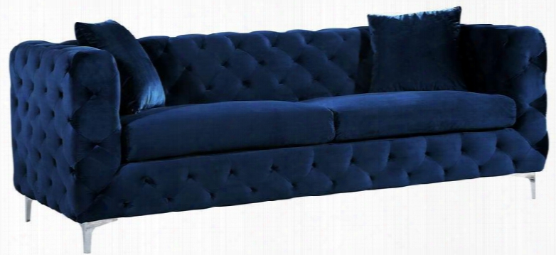 Scarlett Collection 663navy-s 87" Sofa With Velvet Deep Tufting And Chrome Legs In