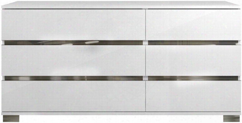 Spark Collection Tc-9003-dr-wh 68" Dresser With 6 Drawers Made In Italy Stainless Steel Accents And High Gloss Lacquer In White